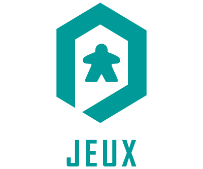 Logo stylisé en forme de maison avec une figurine de meeple au centre et le mot « JEUX » en dessous.

Description générée par IA