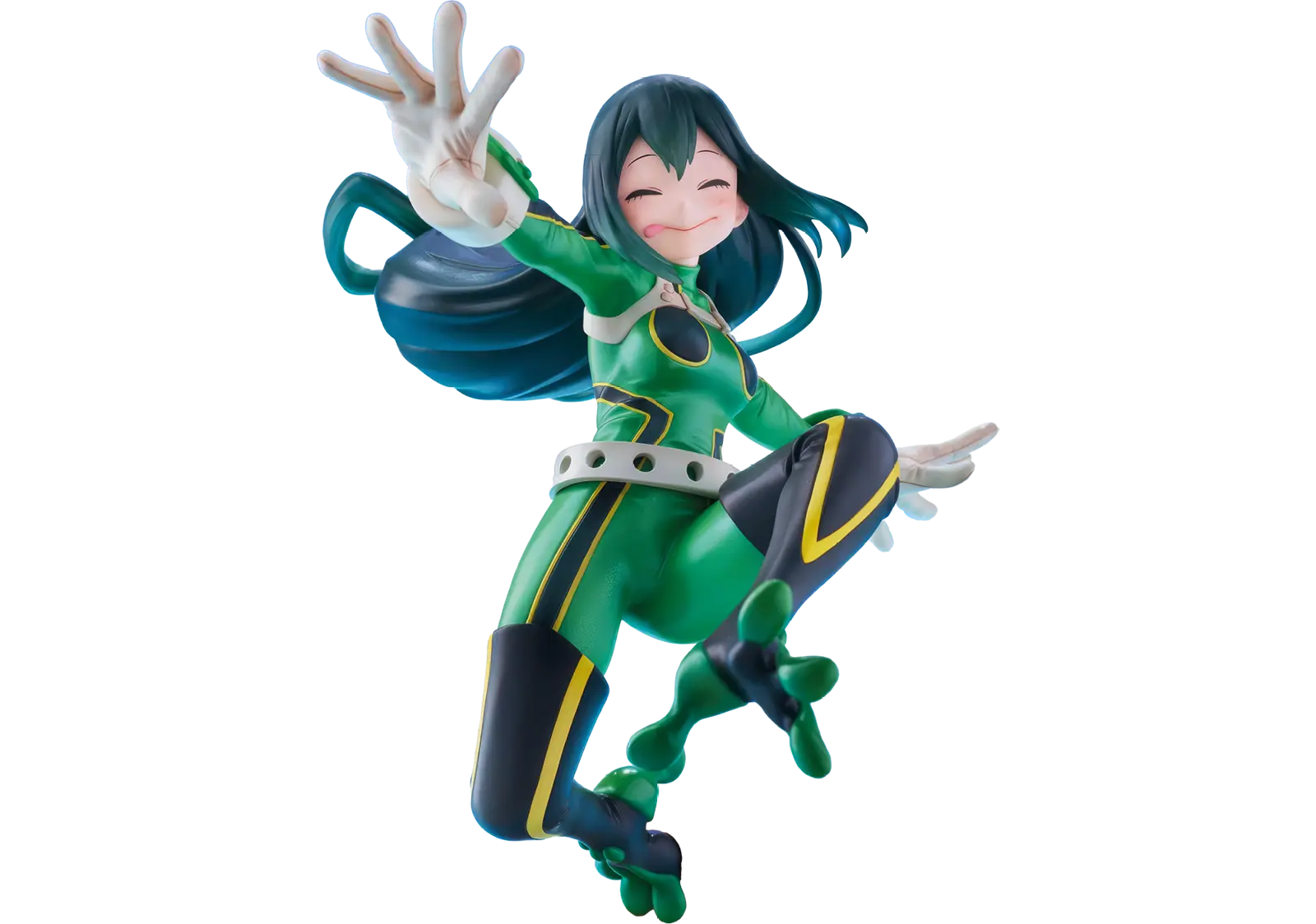 Personnage animé en tenue verte et noire avec des bottes spéciales sautant avec un grand sourire sur un fond bleu clair avec des éclaboussures d'eau.

Description générée par IA