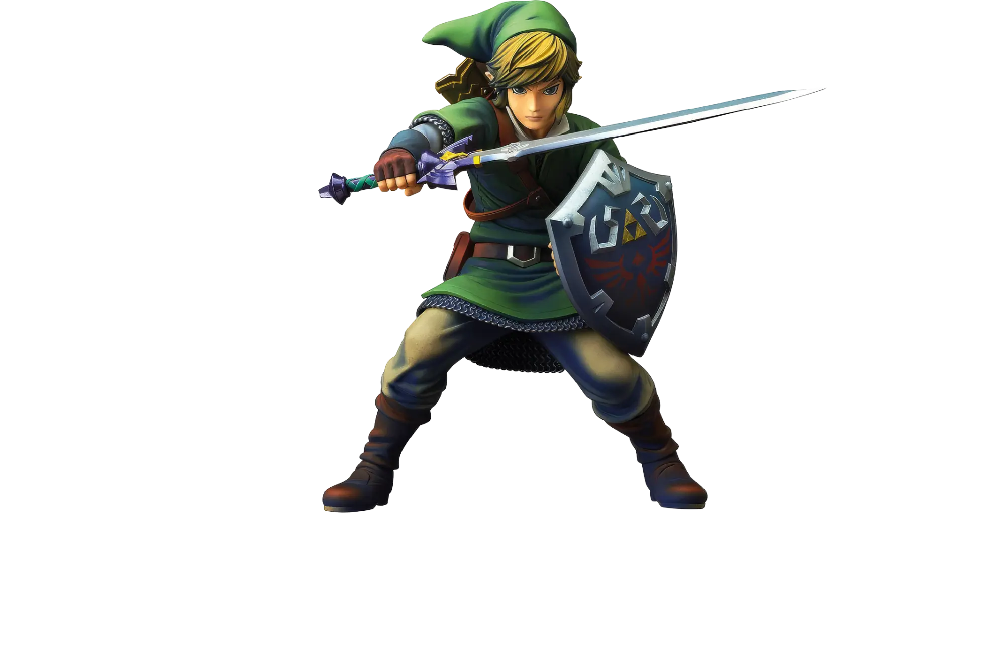 Un personnage en tenue verte de style médiéval tient une épée et un bouclier orné de symboles, prêt à combattre.

Description générée par IA