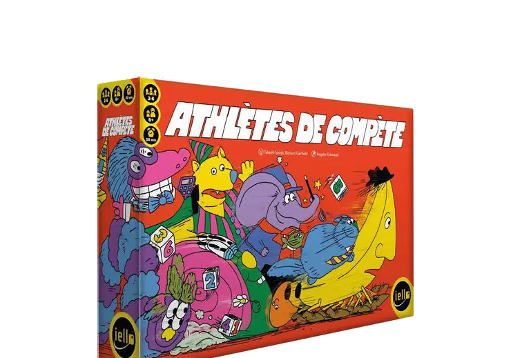 Une illustration colorée et cartoon montre plusieurs animaux anthropomorphes portant des numéros et des accessoires sportifs sur un fond orange avec le titre « Athlètes de Compète ».

Description générée par IA